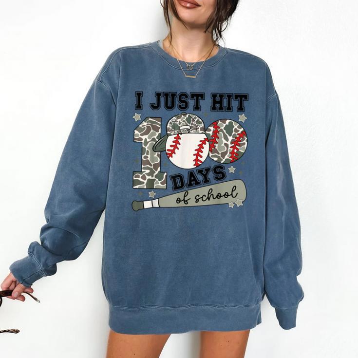 I Just Hit 100 Days Of School Camo Baseball 100 Days Smarter Comfort Colors Sweatshirt