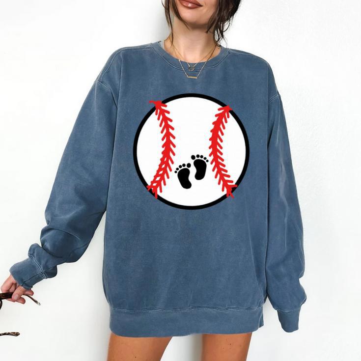 Pregnant Baseball Mom Pregnancy Announcement Baby Feet Belly Comfort Colors Sweatshirt