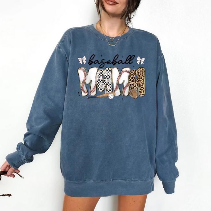 Preppy Baseball Mama Coquette Bow Game Day Mom Mother Comfort Colors Sweatshirt