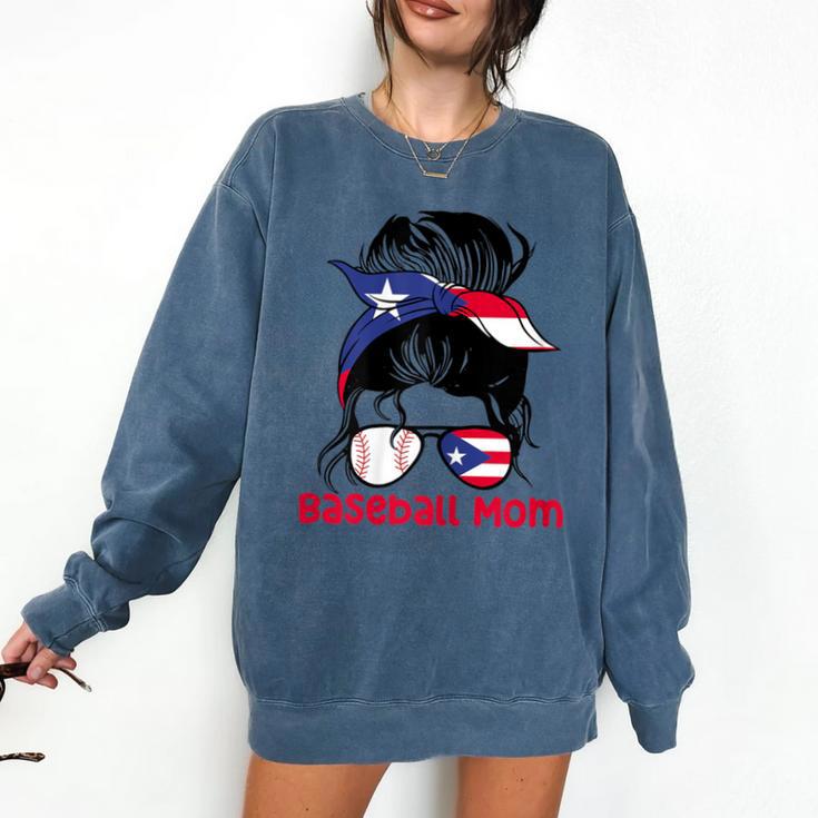 Puerto Rico Baseball Mom Messy Bun Boricua Comfort Colors Sweatshirt