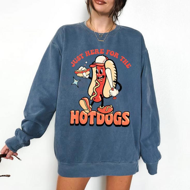 Retro Just Here For The Hotdogs Baseball Mom Sport Lover Comfort Colors Sweatshirt