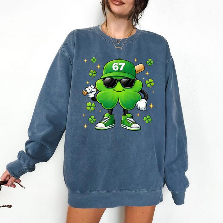 Shamrocks Playing Baseball St Patricks Day 6 7 Meme Men Boys Comfort Colors Sweatshirt