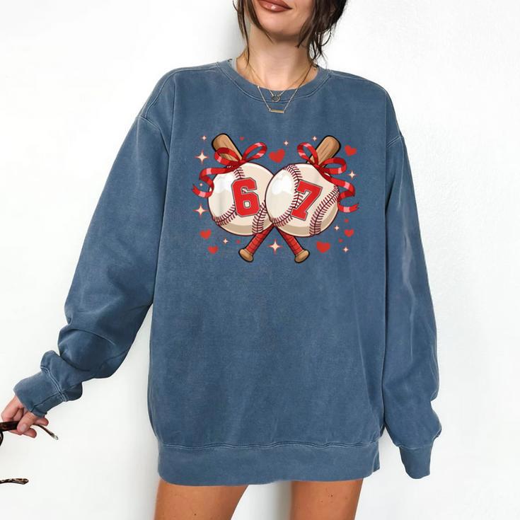 Six Seven 67 Meme Baseball Coquette Bow Valentine Comfort Colors Sweatshirt