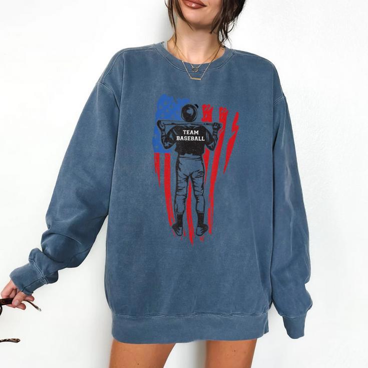 US Flag Baseball Player Batter Sport Lover Team Coach Family Comfort Colors Sweatshirt