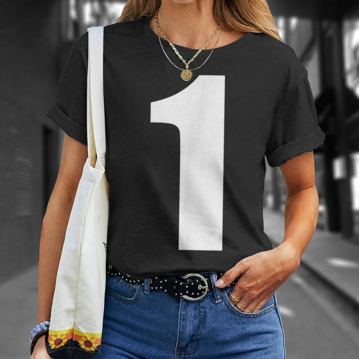1 数字 シンプル 番号 ユニフォーム ナンバー 大きな文字【ホワイト／白 文字】スポーツ 野球 サッカー 部活 Tシャツ 彼女への贈り物