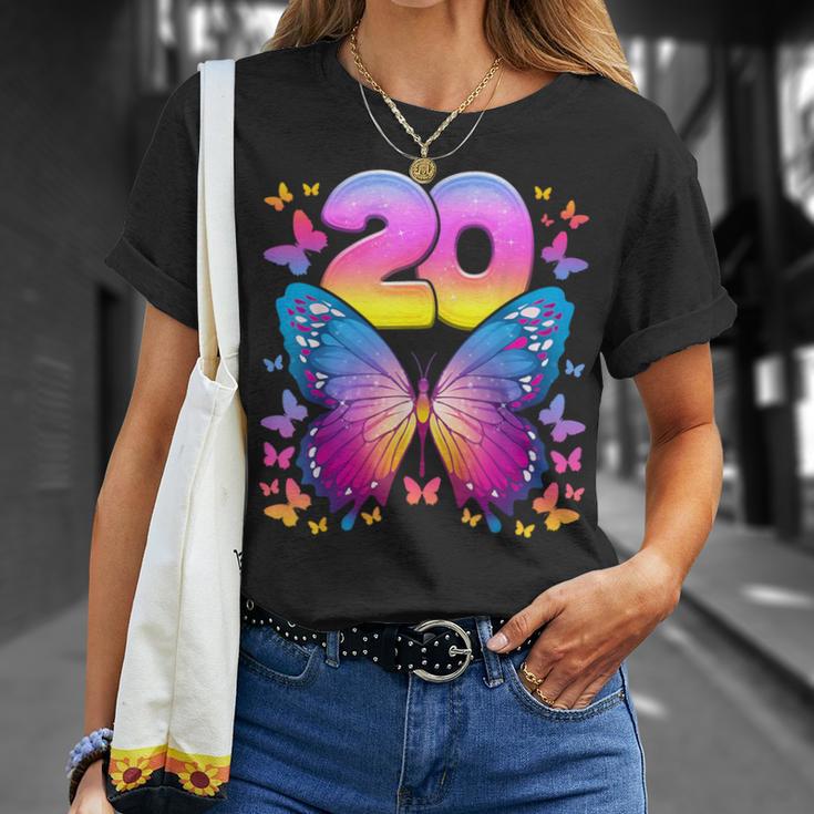 20 歳の誕生日、女の子 20 歳、蝶、数字 20 Tシャツ 彼女への贈り物