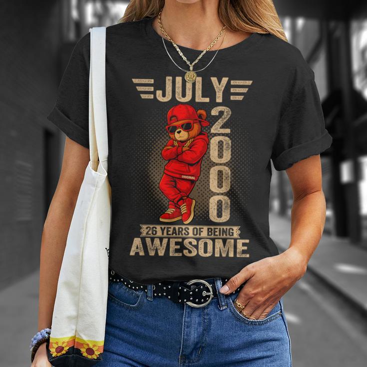 2000年7月26日誕生日メンズレディース素晴らしいテディベア。 Tシャツ 彼女への贈り物