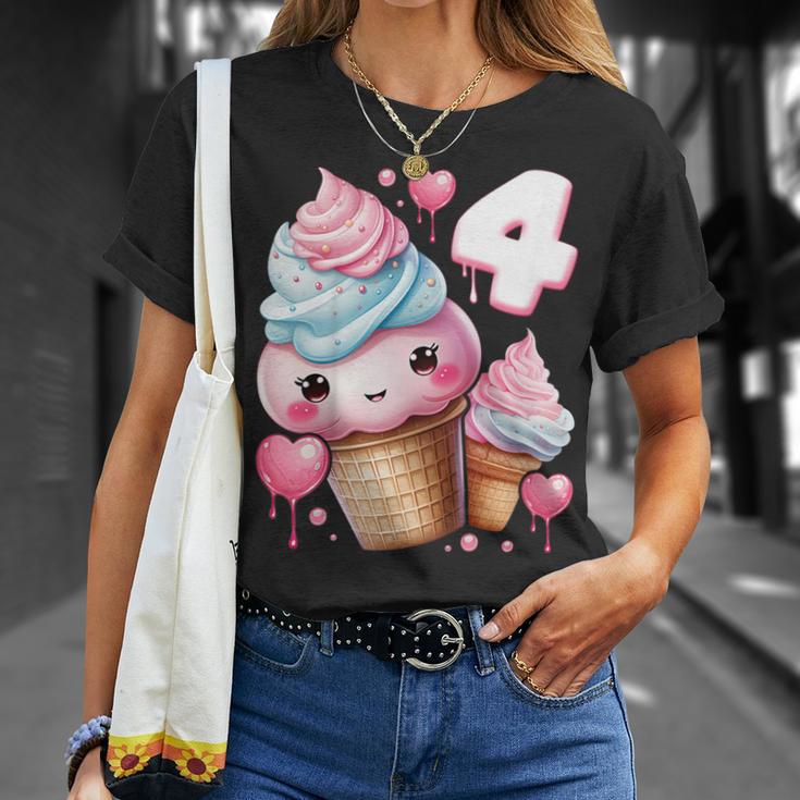 4歳のバースデーガール アイスクリーム 背番号4 Tシャツ 彼女への贈り物