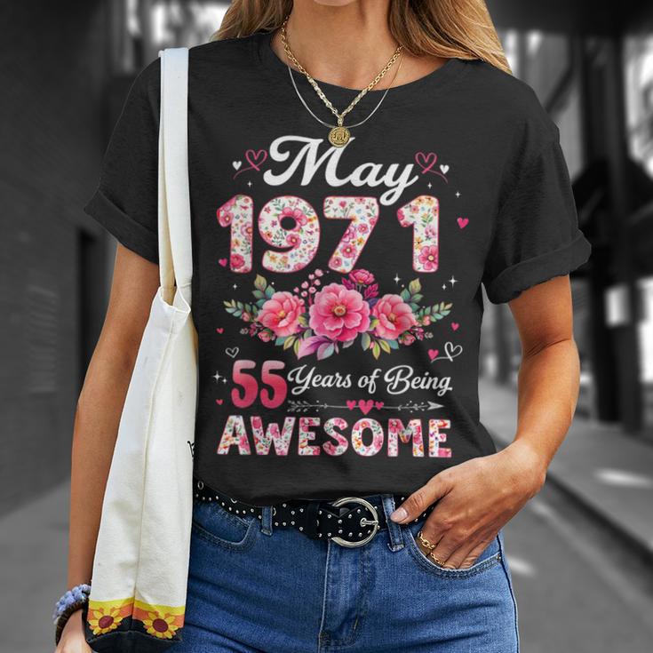 55歳 1971年5月 花柄 55歳 誕生日 男性 女性 Tシャツ 彼女への贈り物