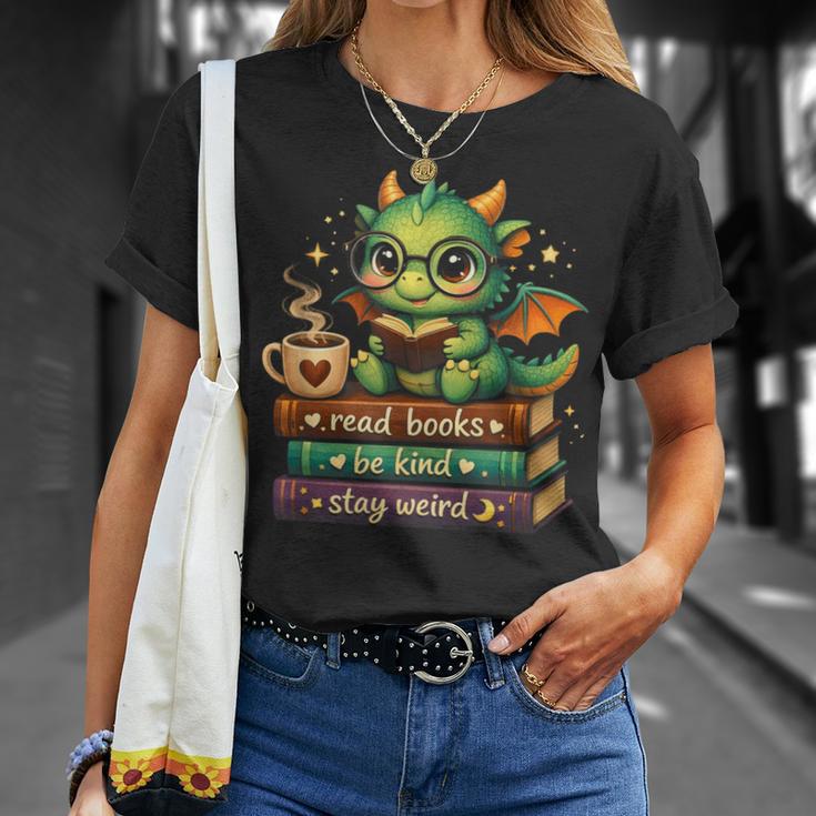 Adorable Dragon Read Books Be Kind Stay Weird Fantasy Lover T-Shirt Gifts for Her