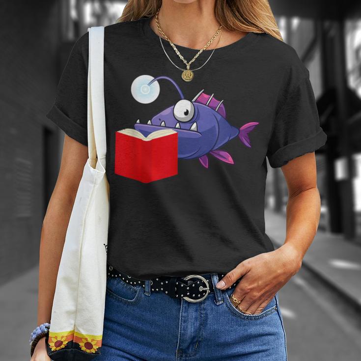 Anglerfish Reading Book T-Shirt Gifts for Her
