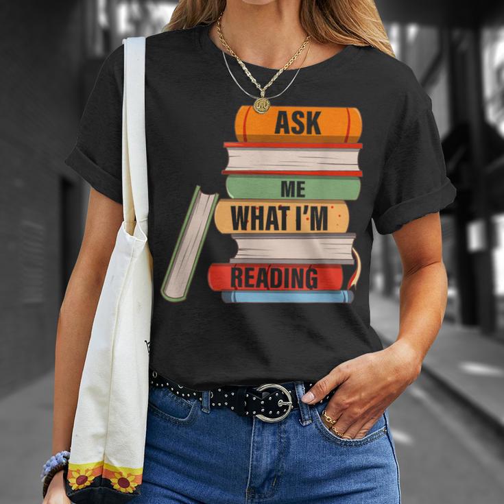 Ask Me What I'm Reading Book Lover Apparel T-Shirt Gifts for Her