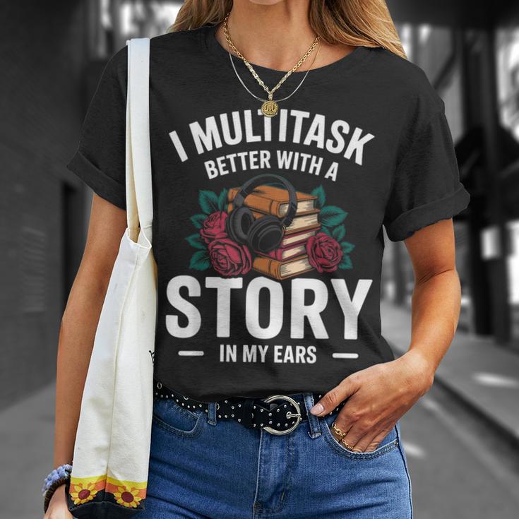Audiobook Enthusiasts Headphones Flowers Book Club Bookworm T-Shirt Gifts for Her