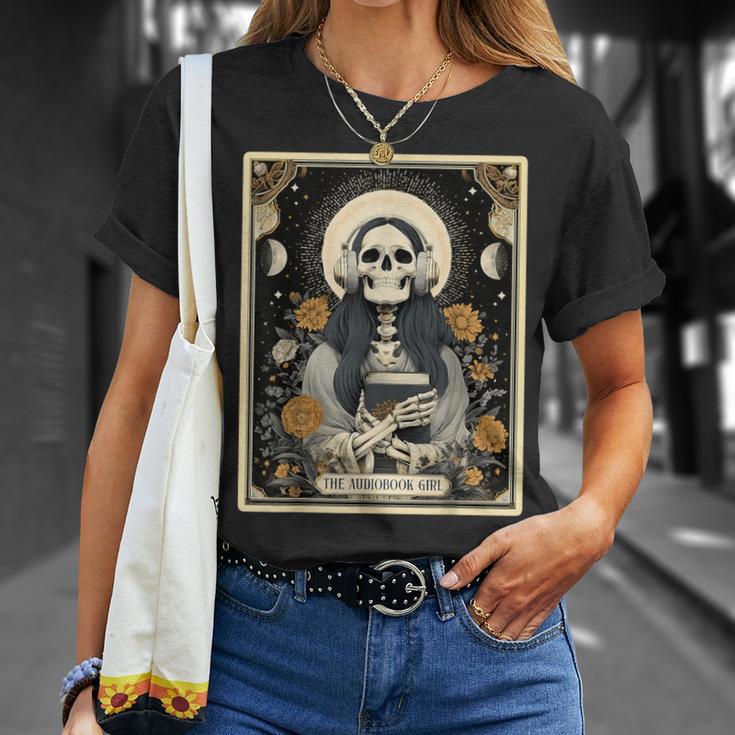 The Audiobook Girl Books Headphones Tarot Card Skeleton T-Shirt Gifts for Her The Audiobook Girl Books Headphones Tarot Card Skeleton T-Shirt Gifts for Her