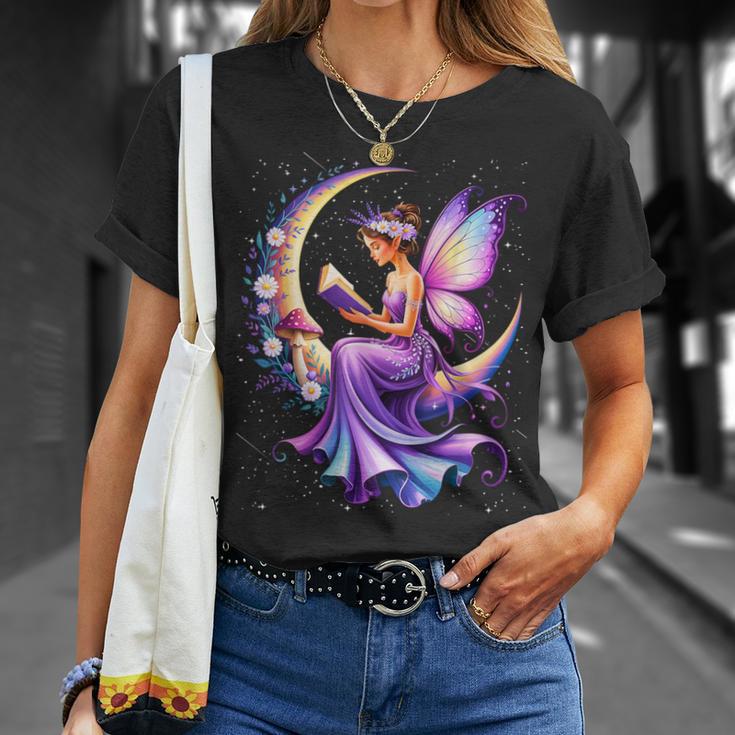 Beautiful Book Fairy Reading Crescent Moon Gothic Bookish T-Shirt Gifts for Her