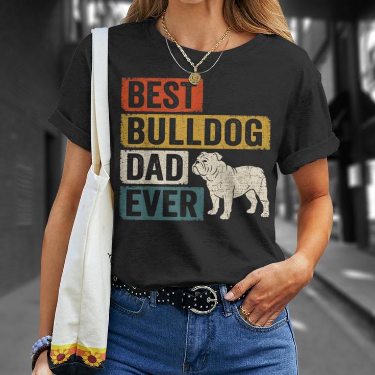 Best Bulldog Dad Ever レトロ ヴィンテージ ブルドッグデザイン Tシャツ 彼女への贈り物