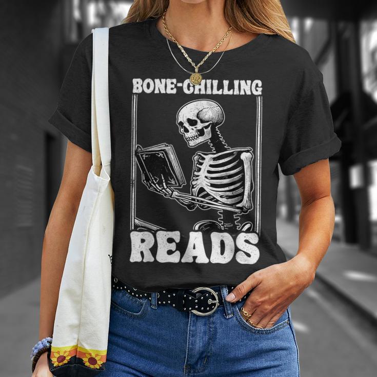 Bone-Chilling-Reads Skeleton Reading Bookworm Book Lovers T-Shirt Gifts for Her