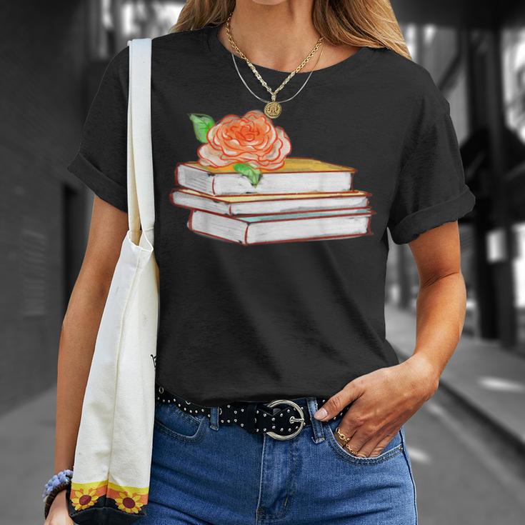 Book Flower T-Shirt Gifts for Her