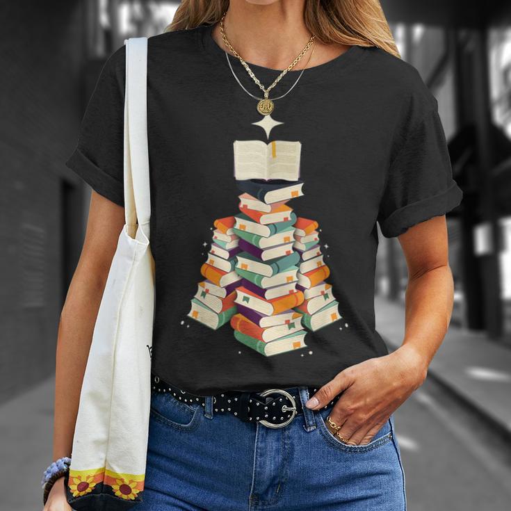 Book Lover Bookworm Librarian Merry Christmas Tree T-Shirt Gifts for Her