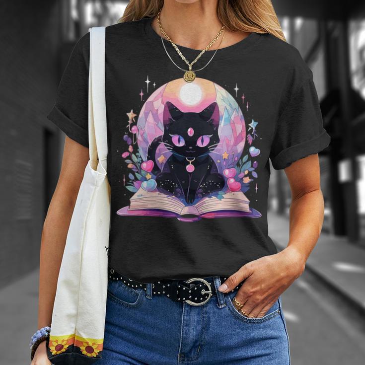 Book Lover Crystal Witchy Cute Cat Kawaii Pastel Goth T-Shirt Gifts for Her