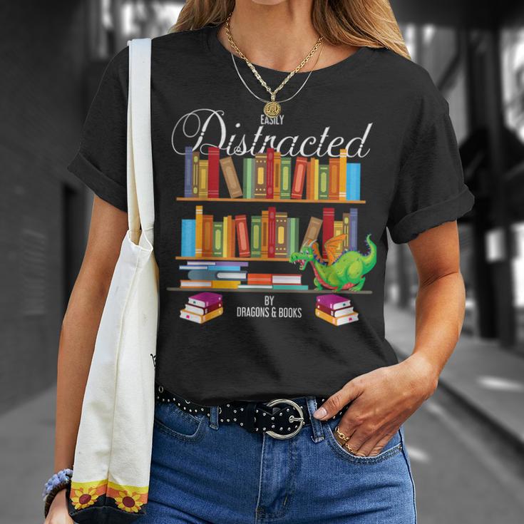 Book Lover Distracted By Books & Dragons Bookworm T-Shirt Gifts for Her Book Lover Distracted By Books & Dragons Bookworm T-Shirt Gifts for Her