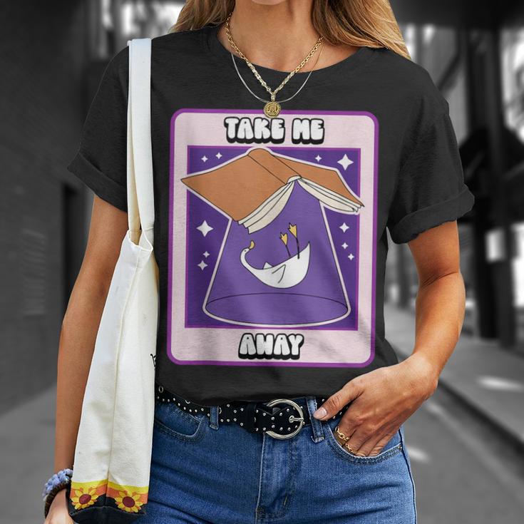 Book Lover Goose Take Me Away UFO Book Humor T-Shirt Gifts for Her