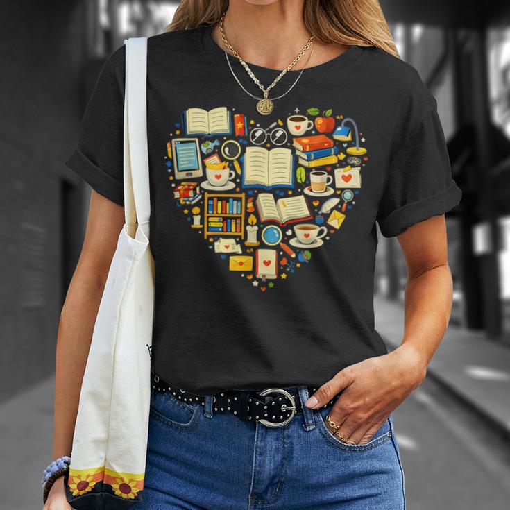 Book Lover Heart Reading Stack Bookworm T-Shirt Gifts for Her