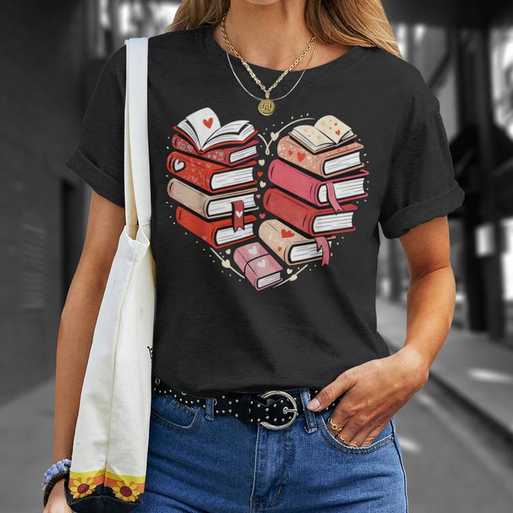 Book Lover Heart Shape Reading Librarian Valentine Men Women T-Shirt Gifts for Her