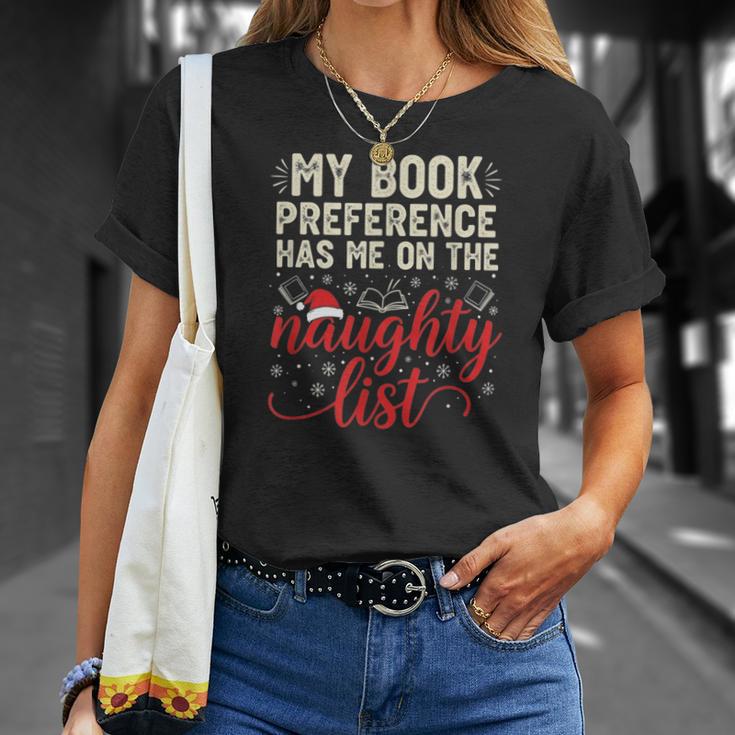 My Book Preference Naughty List Readers Christmas Joke T-Shirt Gifts for Her