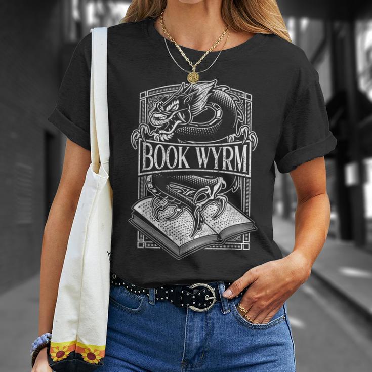 Book Wyrm BookWyrm Dragon Reading Lover Distressed T-Shirt Gifts for Her