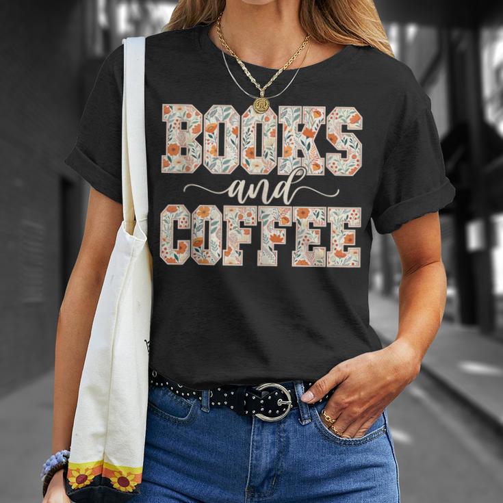 Books & Coffee Floral T-Shirt Gifts for Her