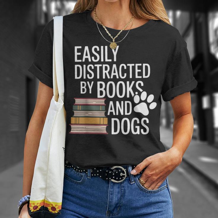 Books And Dogs Easily Distracted For Dog Mom Dog Dad Reader T-Shirt Gifts for Her