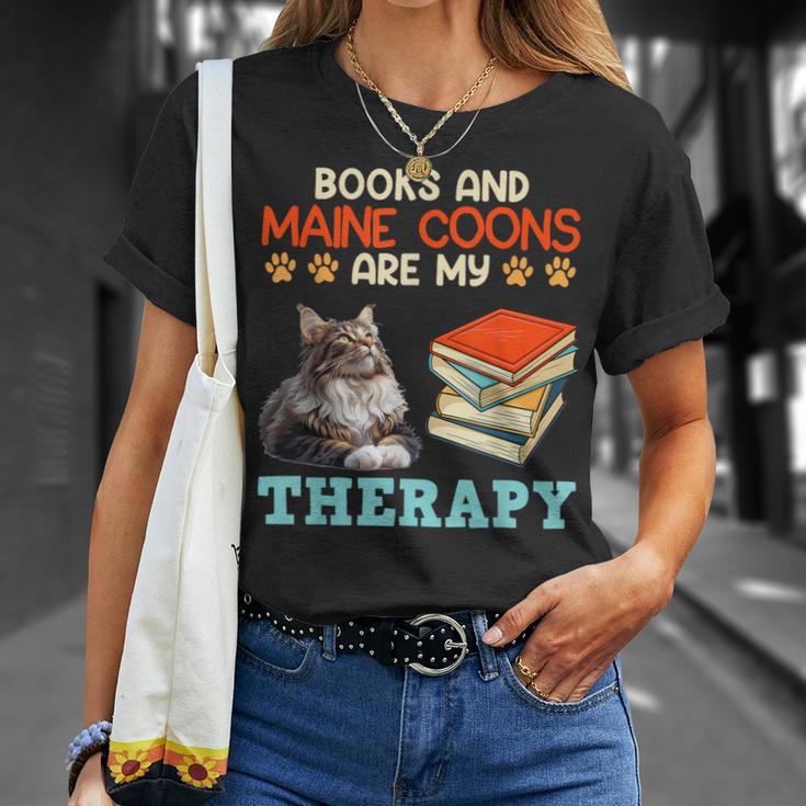 BOOKS AND MAINE COONS ARE MY THERAPY Main Coon T-Shirt Gifts for Her BOOKS AND MAINE COONS ARE MY THERAPY Main Coon T-Shirt Gifts for Her