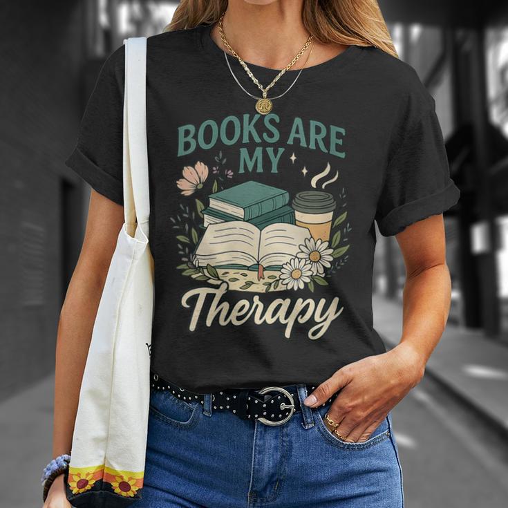 Books Are My Therapy Cozy Book Lover Reading & Coffee T-Shirt Gifts for Her