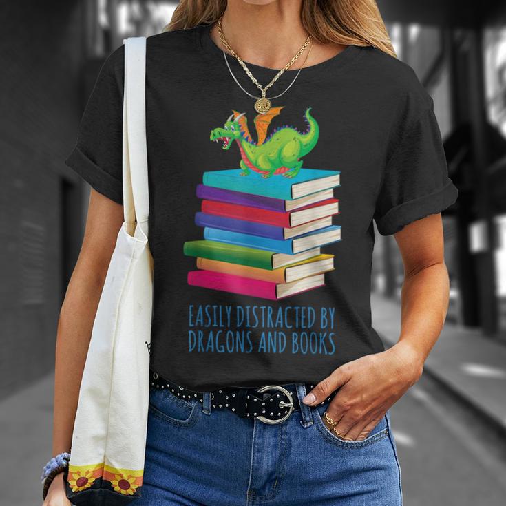 Bookworm Easily Distracted By Dragons And Books Reader T-Shirt Gifts for Her