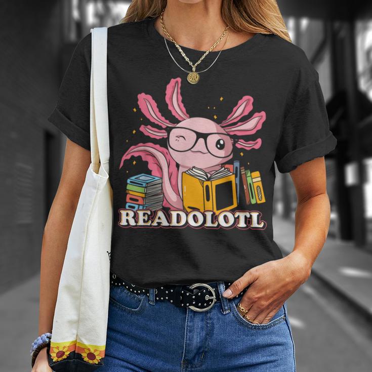 Bookworm Readolot Mexican Salamander Book Reading Axolotl T-Shirt Gifts for Her