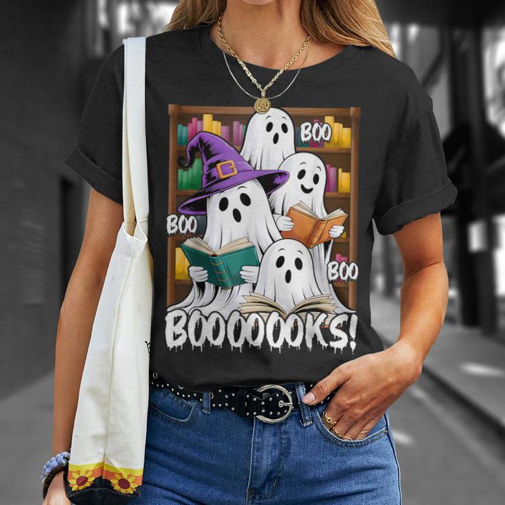 Boooks Ghosts Reading Book Retro Halloween Teacher Librarian T-Shirt Gifts for Her Boooks Ghosts Reading Book Retro Halloween Teacher Librarian T-Shirt Gifts for Her