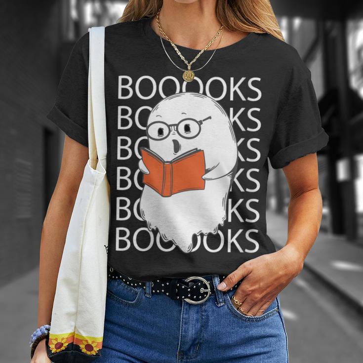 Booooks Cute Ghost Reading Books Halloween For Teacher &Kids T-Shirt Gifts for Her