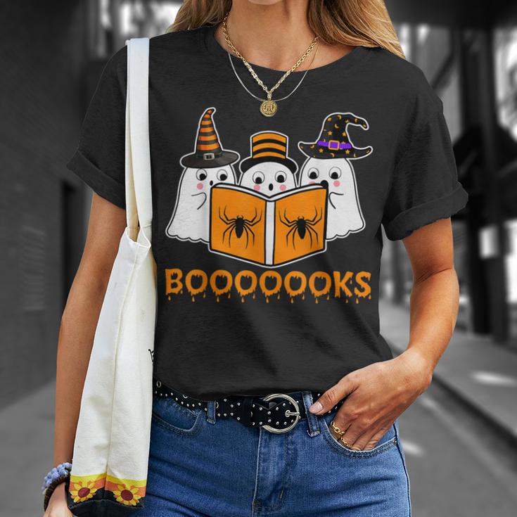 Booooks Ghost Boo Read Books Library Teacher Halloween Cute T-Shirt Gifts for Her