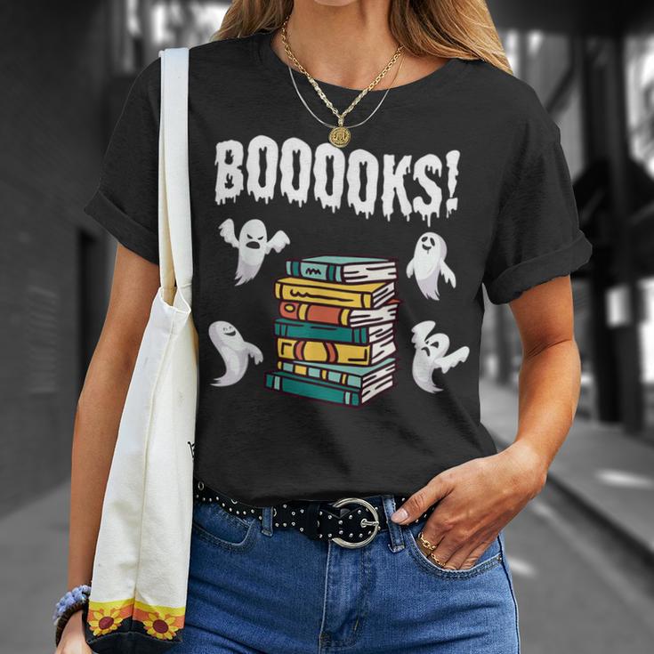 Booooks Ghost Reading Books Halloween Librarian Teacher T-Shirt Gifts for Her