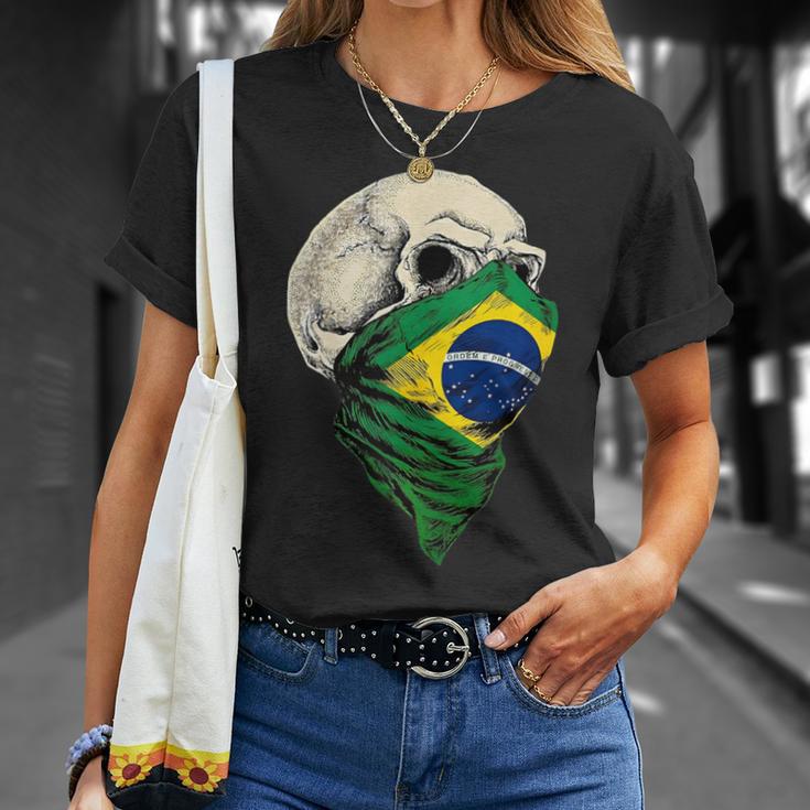 Brasil Brasil Brasil Flagkull In Mangas Camiseta unisex Regalos para ella