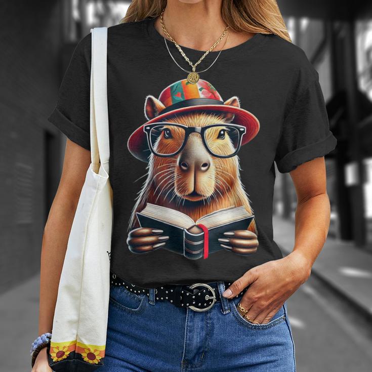 Capybara Bookworm Rodent Reading a Book T-Shirt Gifts for Her