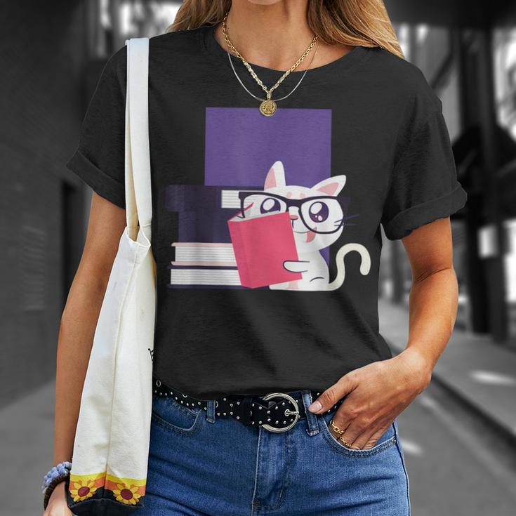 Cat Book Reading T-Shirt Gifts for Her