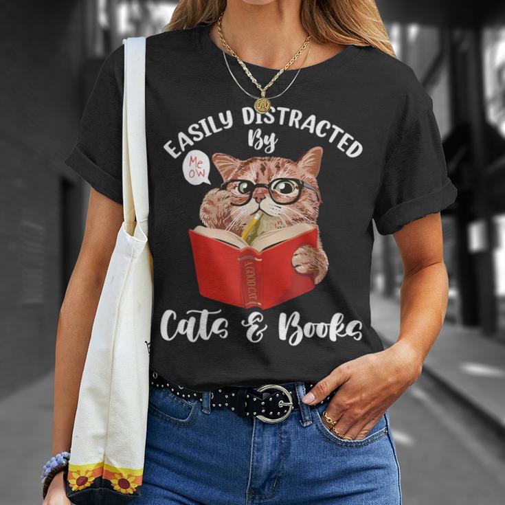 Cat Tshirt Easily Distracted By Cats And Books Cat For Men Women T-Shirt Gifts for Her