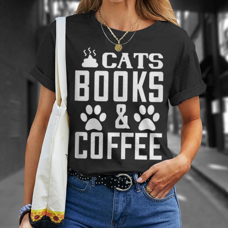 Cat Lover Cats Books And Coffee T-Shirt Gifts for Her