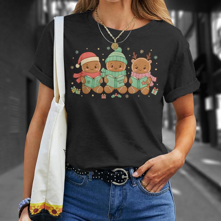 Christmas Library Gingerbread Man Books Lover Bookworm T-Shirt Gifts for Her
