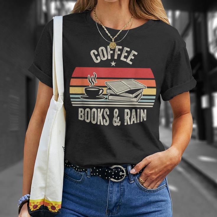 Coffee Books And Rain Retro Vintage Book Lover Reading T-Shirt Gifts for Her