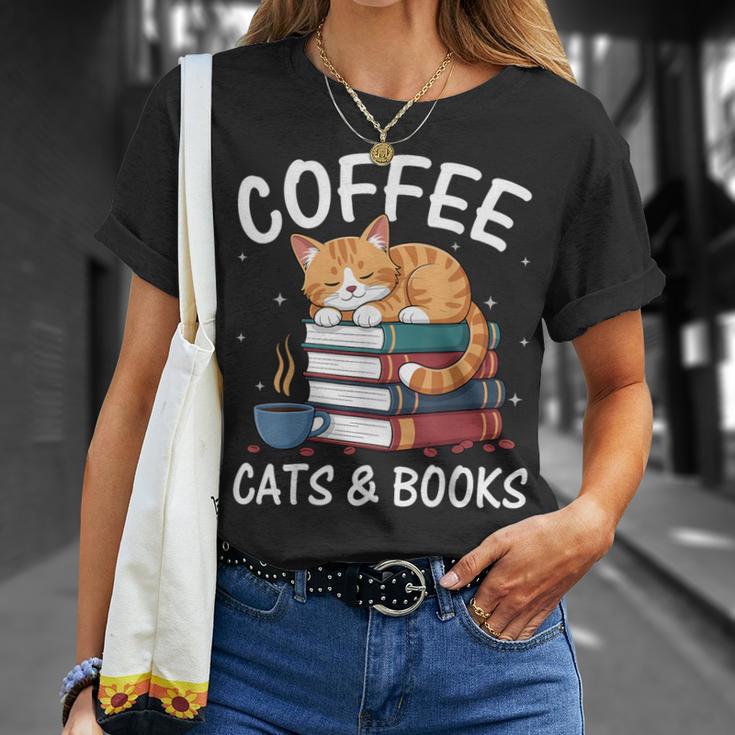 Coffee Cats And Books Cute Kitten Reading T-Shirt Gifts for Her