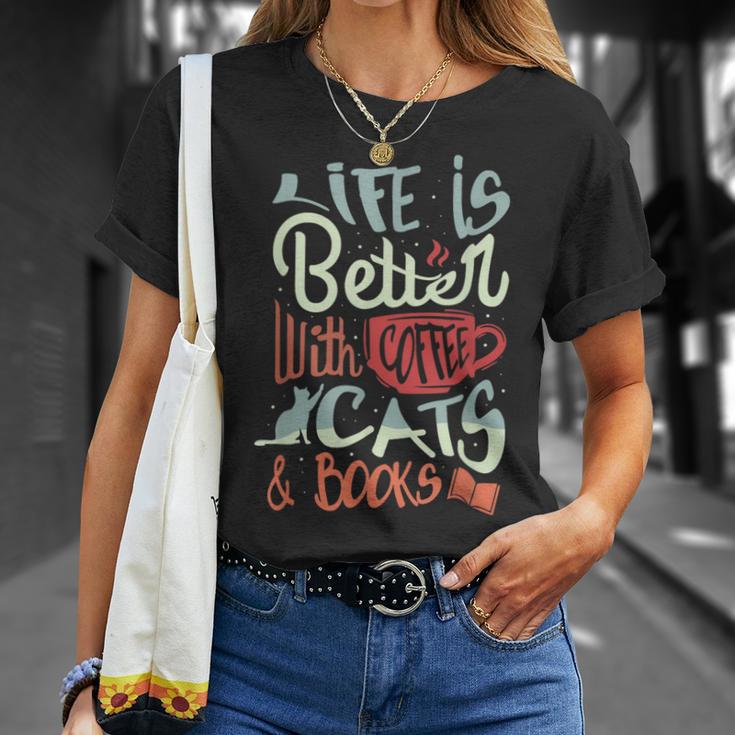 Coffee Cats And Books Cute Kitty Reading T-Shirt Gifts for Her
