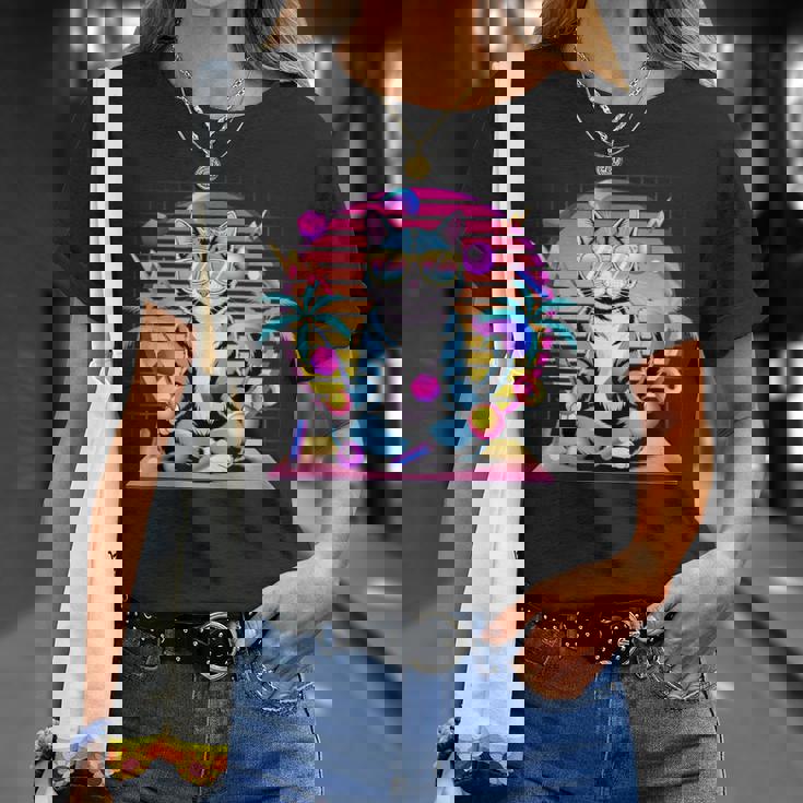 Cool Cat 瞑想 ヴェイパーウェーブ 80年代 レトロ シンセウェーブ Tシャツ 彼女への贈り物